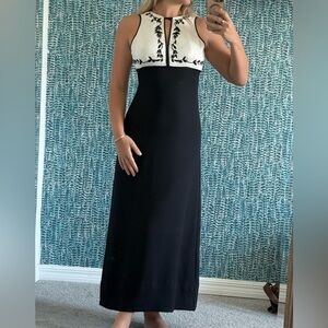 Vintage Liz Claiborne Black and White Embroidered Maxi Column Dress